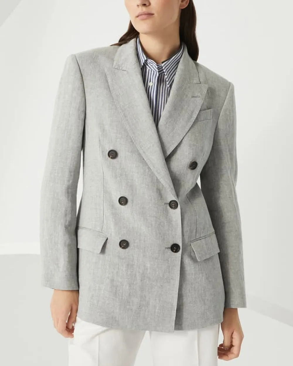 Light Grey Sparkling Canvas Double Breasted Blazer