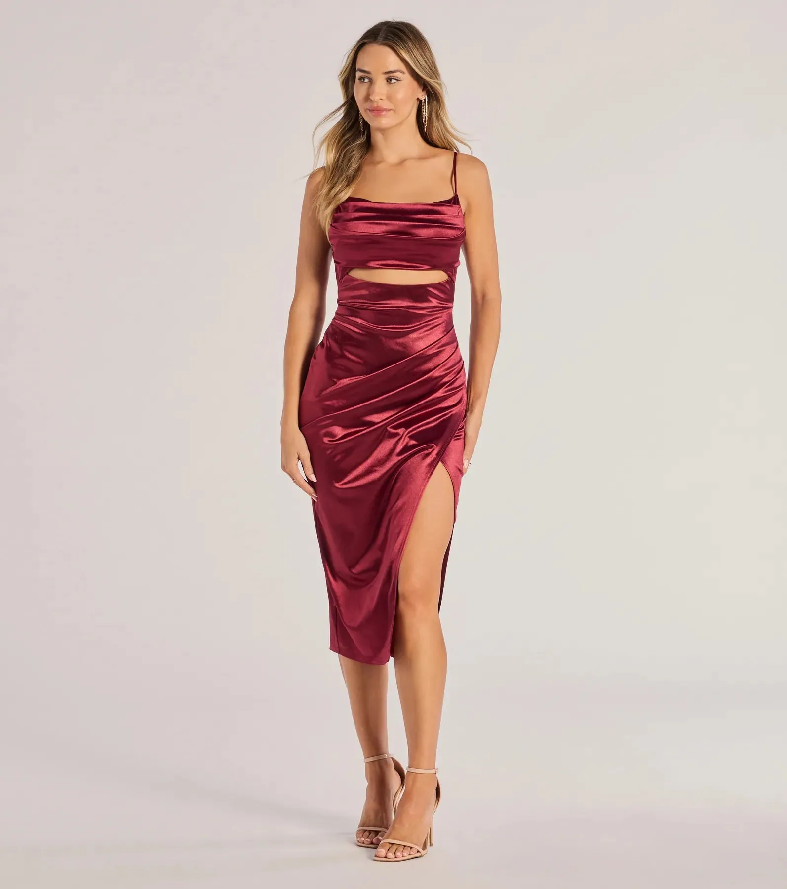 Lilith Satin Cutout Wrap-Front Midi Dress