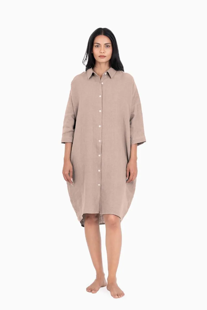 Linen Ferro Shirt Dress-Midnight Green