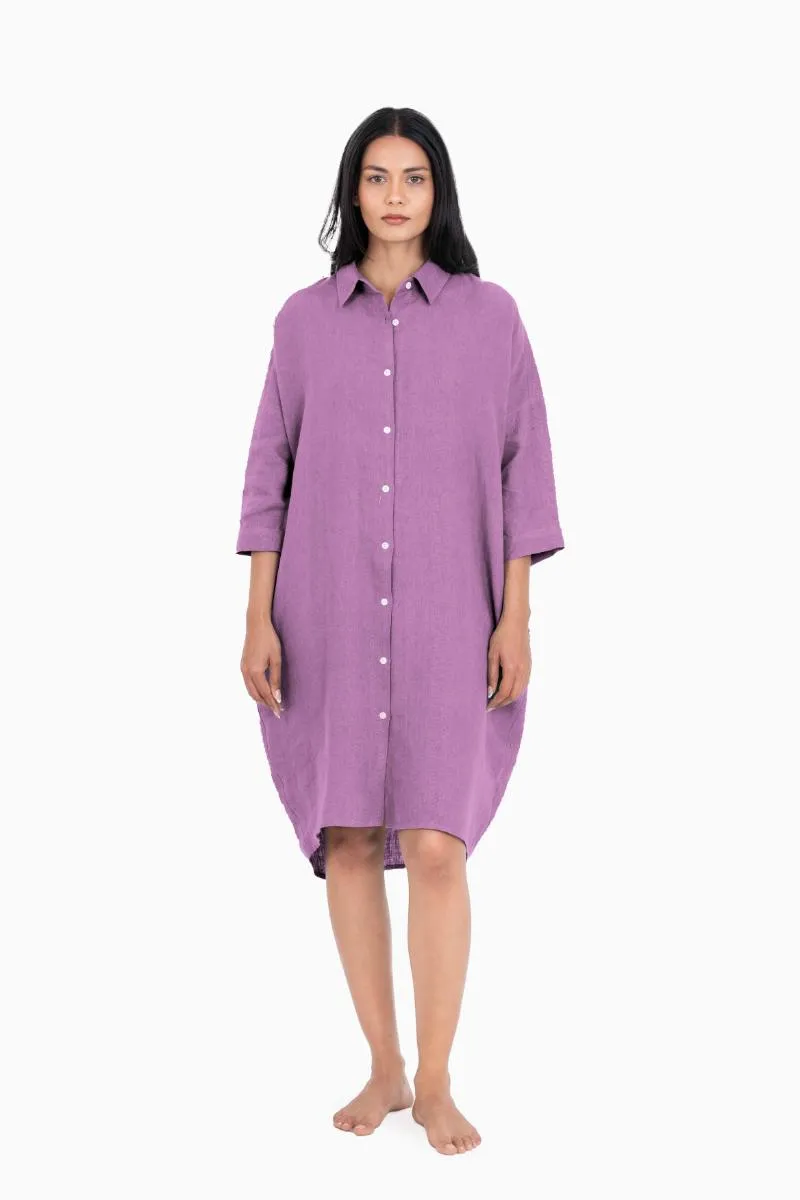 Linen Ferro Shirt Dress-Midnight Green