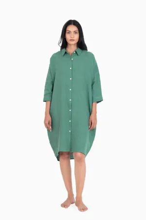 Linen Ferro Shirt Dress-Midnight Green
