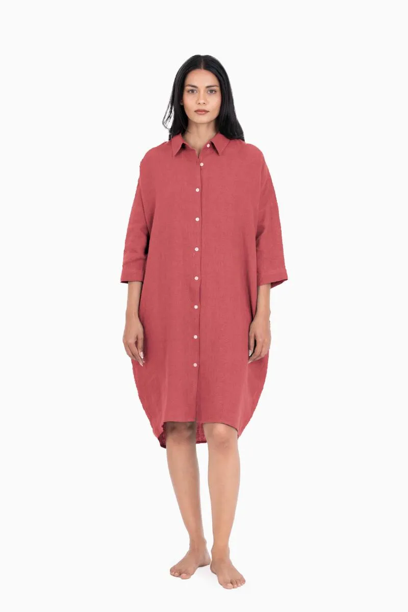Linen Ferro Shirt Dress-Midnight Green