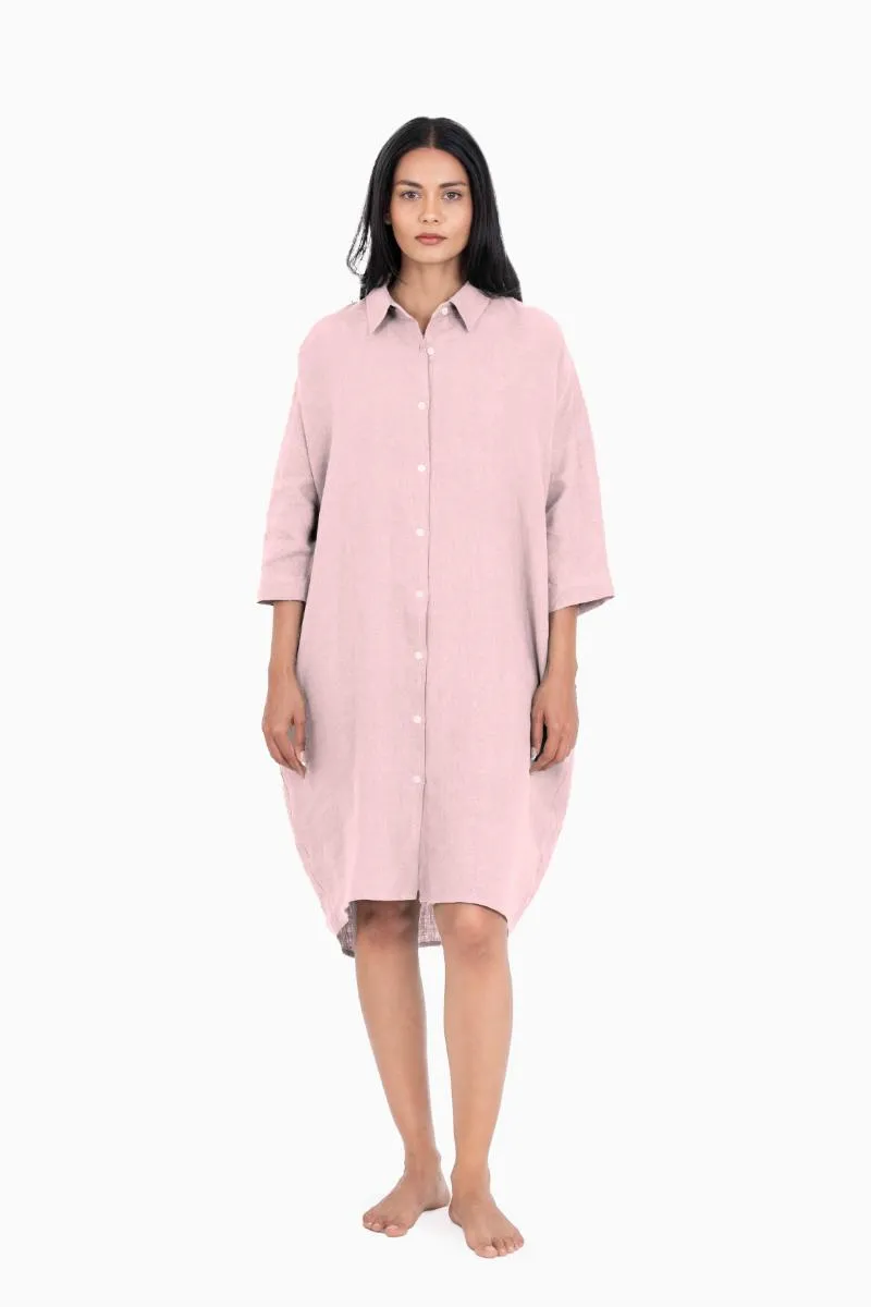 Linen Ferro Shirt Dress-Midnight Green