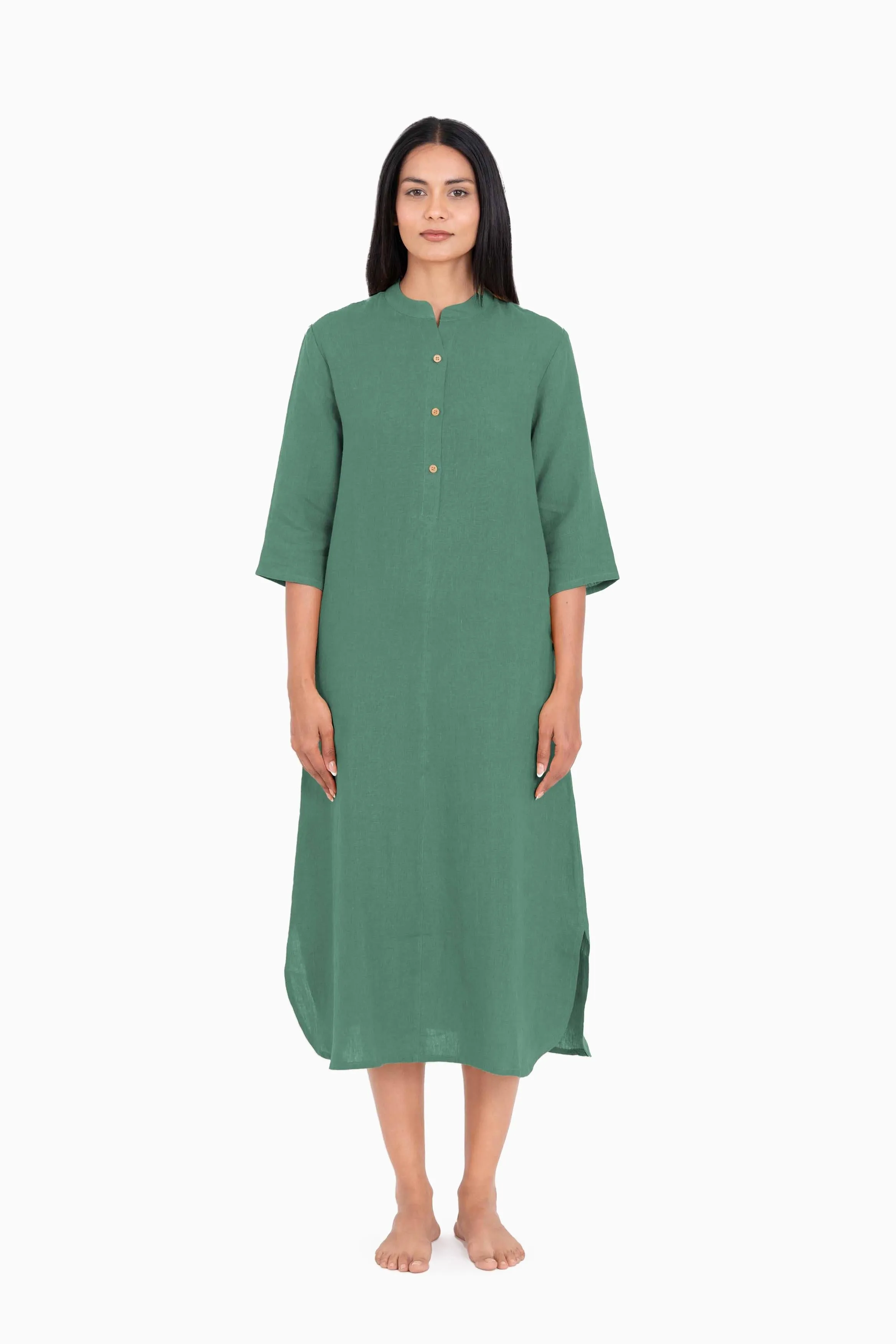 Linen Idris Shirt Dress-Sage Green