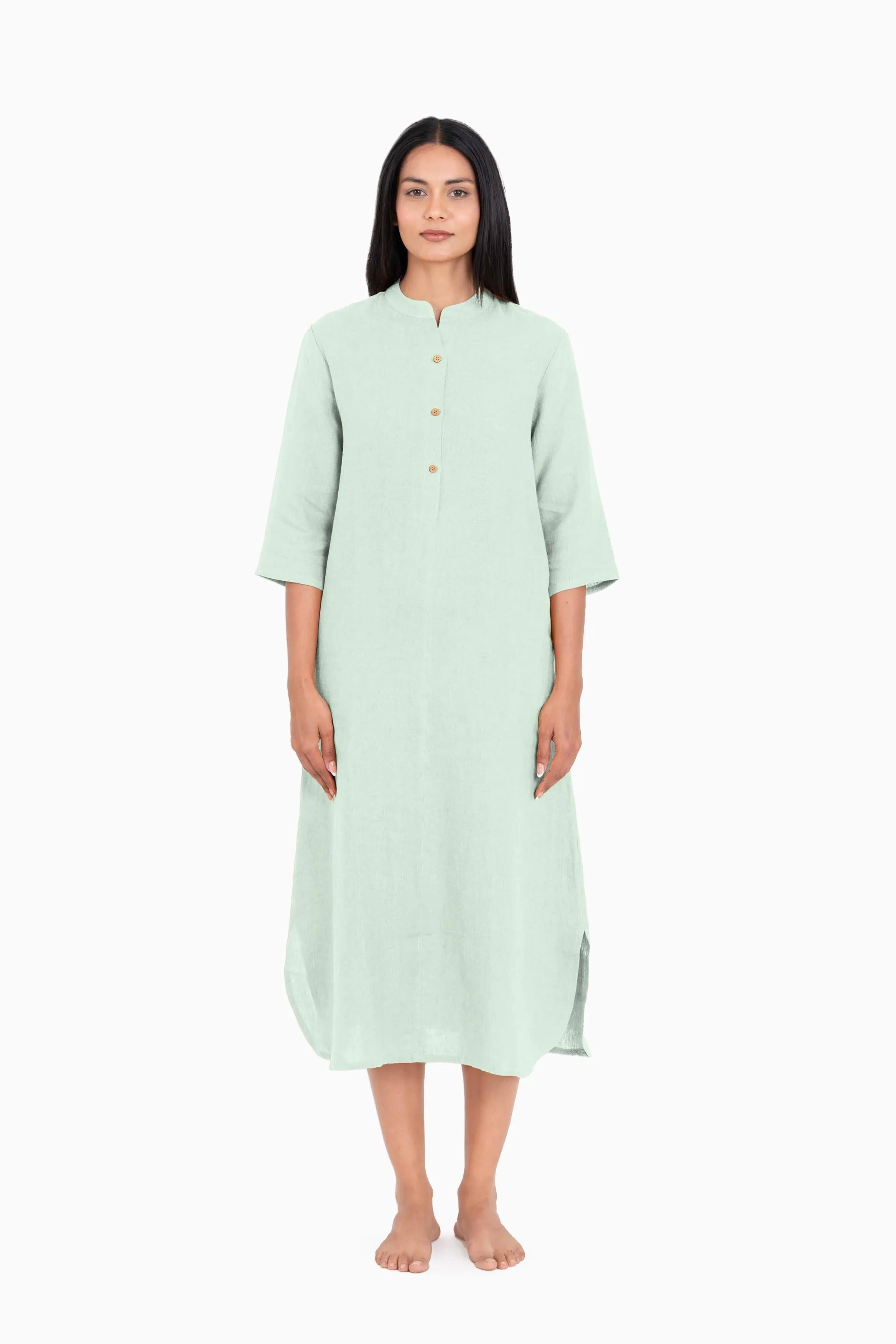 Linen Idris Shirt Dress-Sage Green