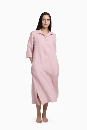 Linen Kira Shirt Dress-Petal Pink