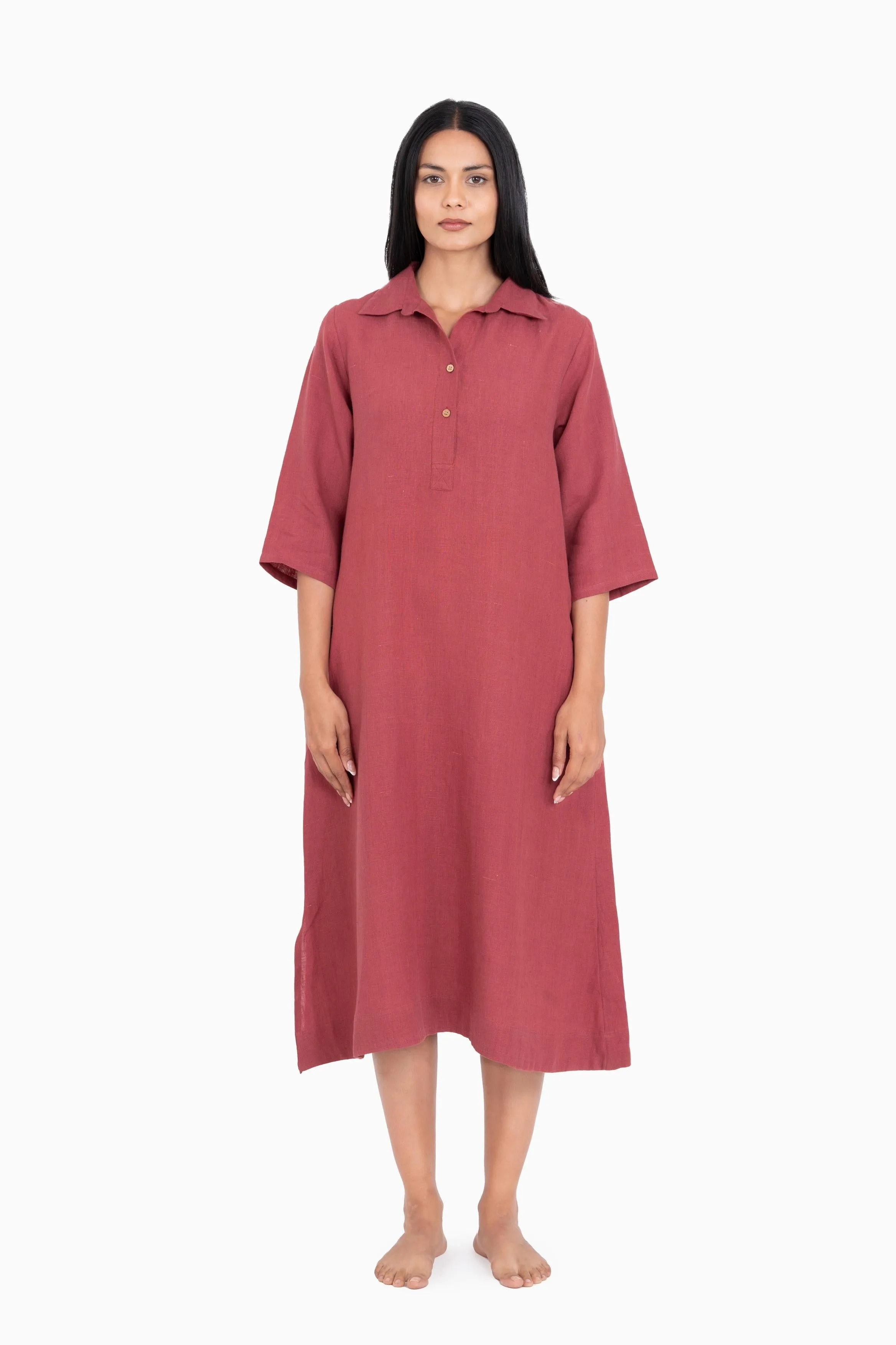 Linen Kira Shirt Dress-Petal Pink