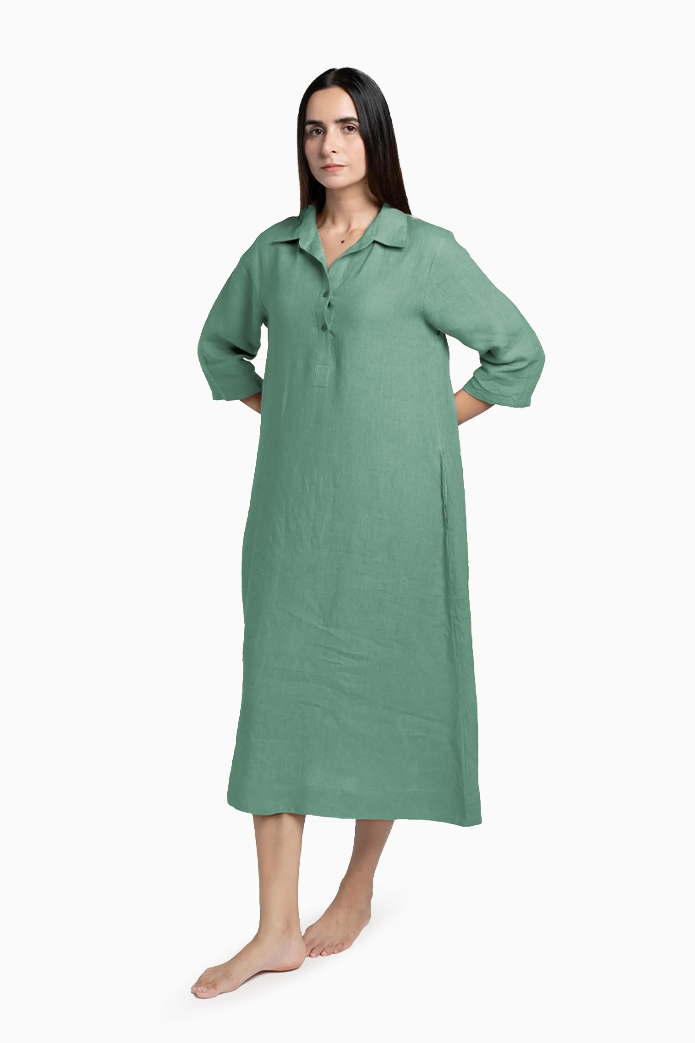 Linen Kira Shirt Dress-Petal Pink