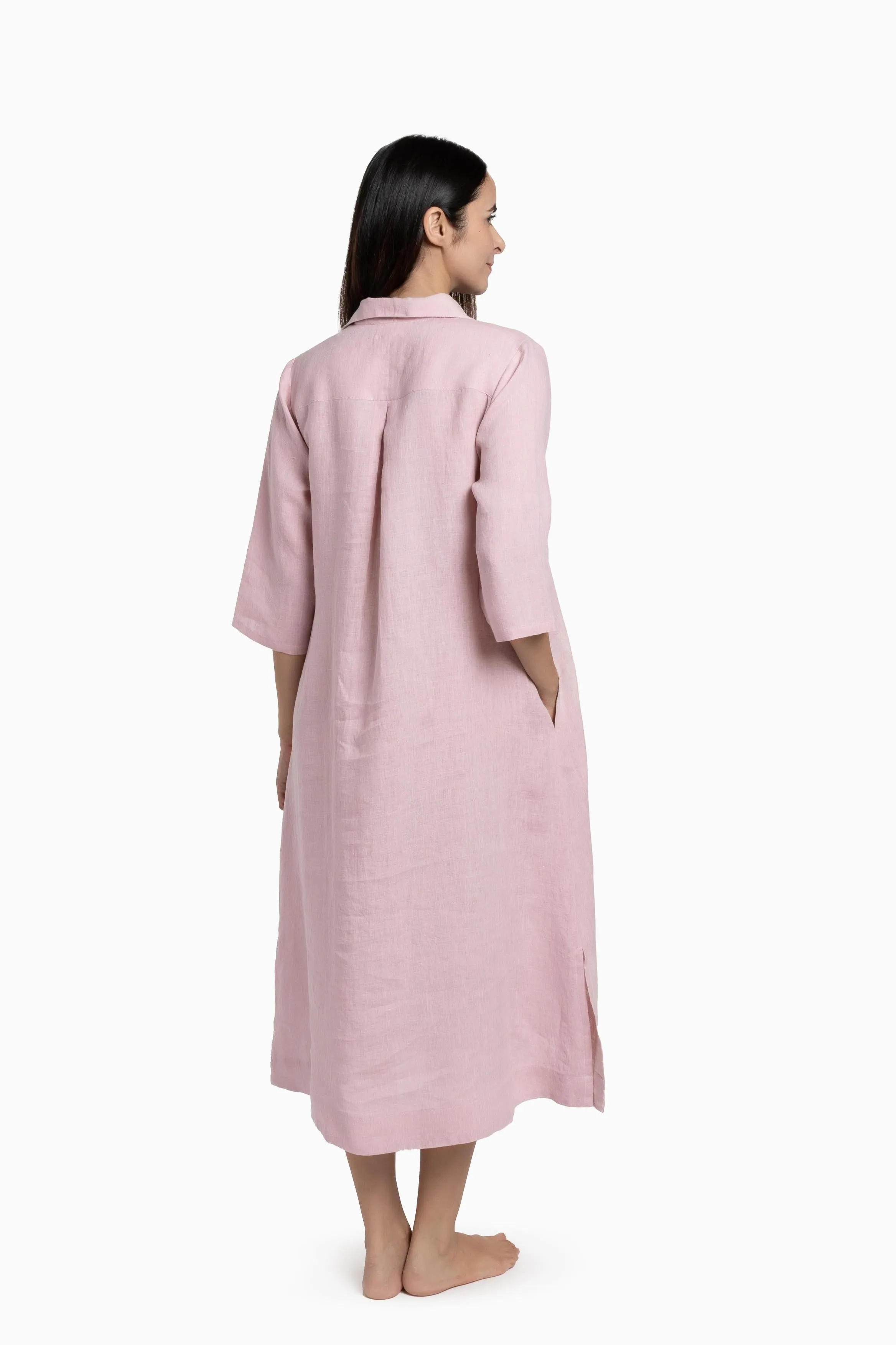 Linen Kira Shirt Dress-Petal Pink
