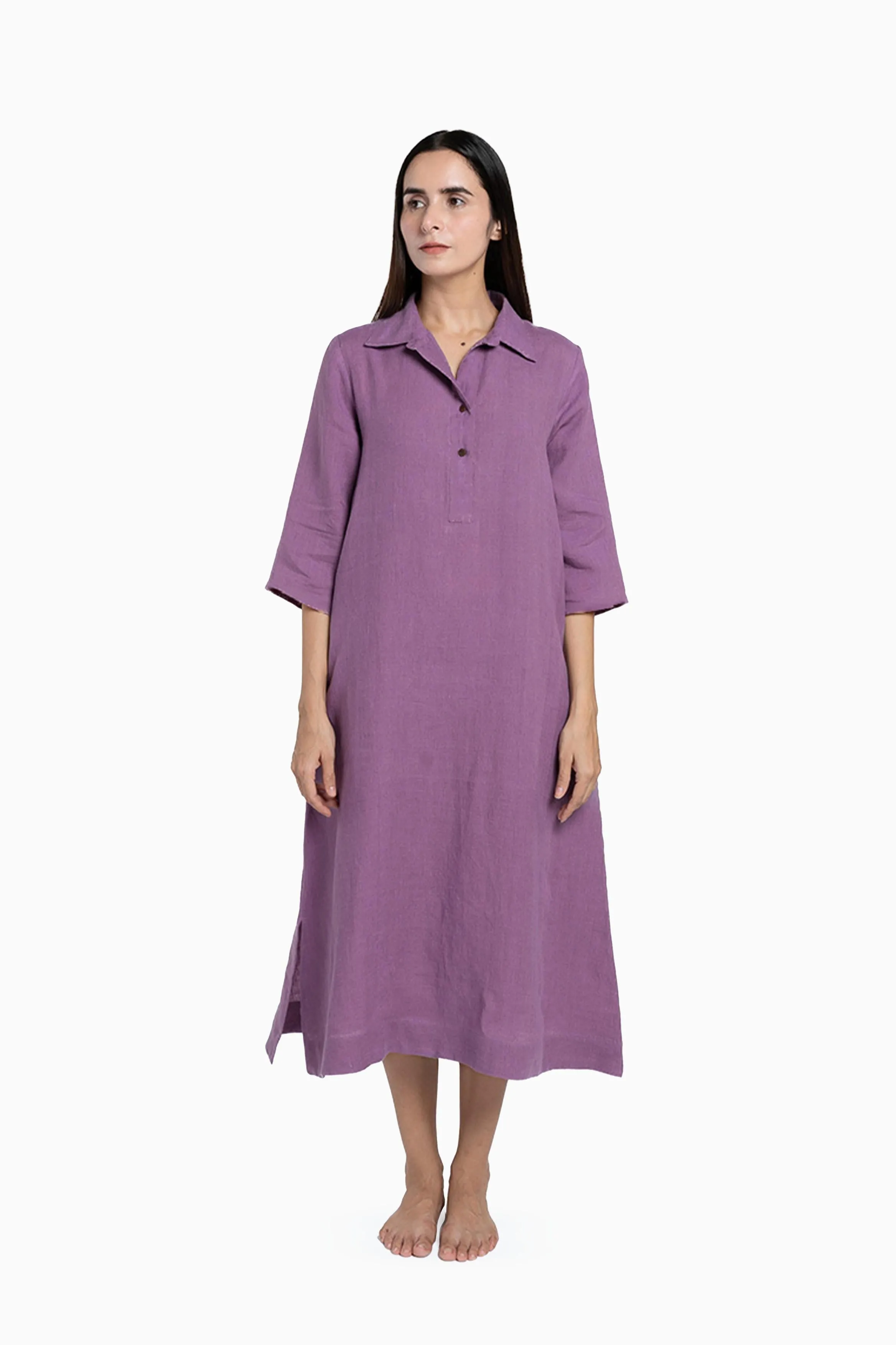 Linen Kira Shirt Dress-Petal Pink