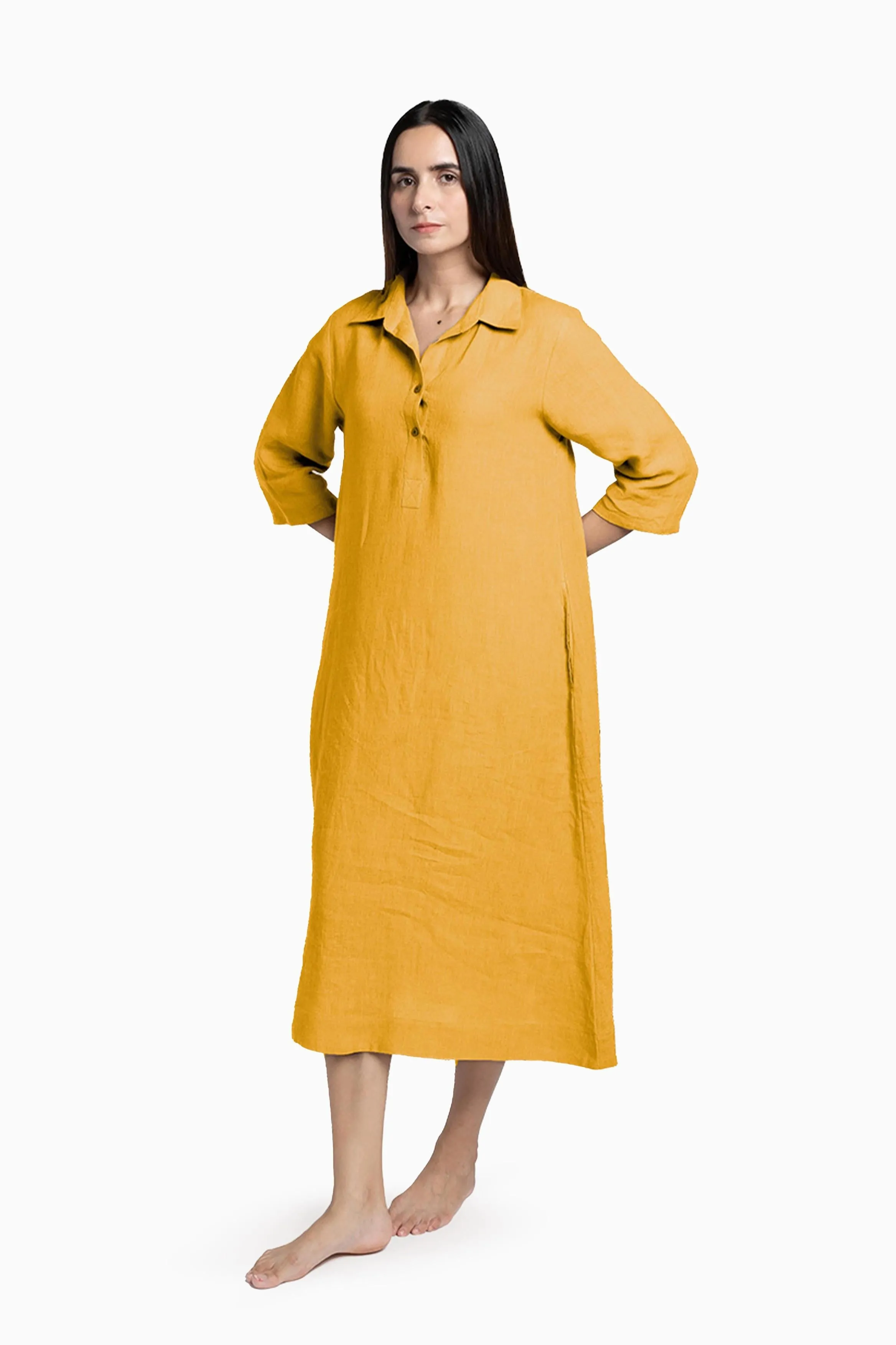 Linen Kira Shirt Dress-Petal Pink