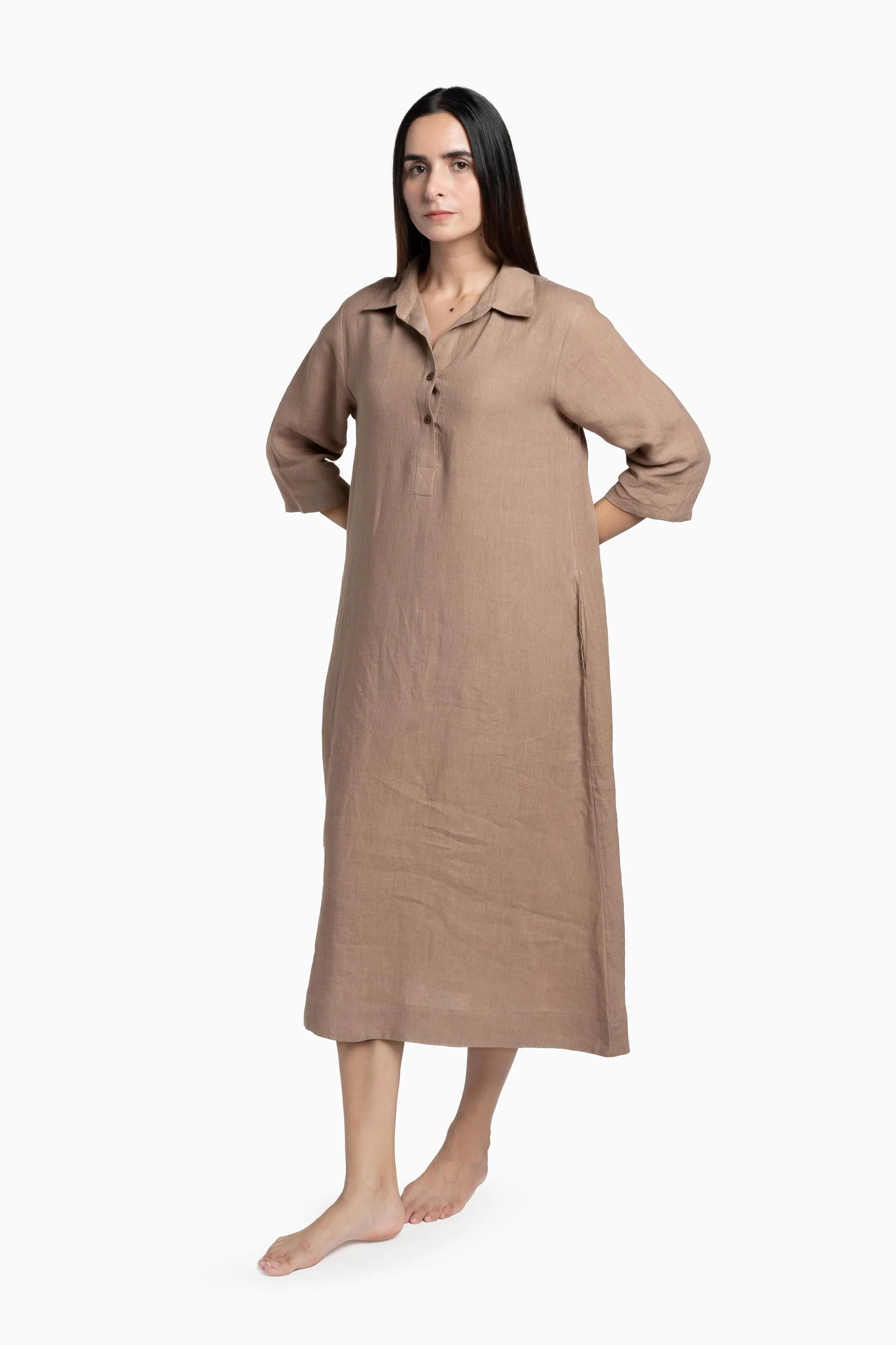 Linen Kira Shirt Dress-Petal Pink