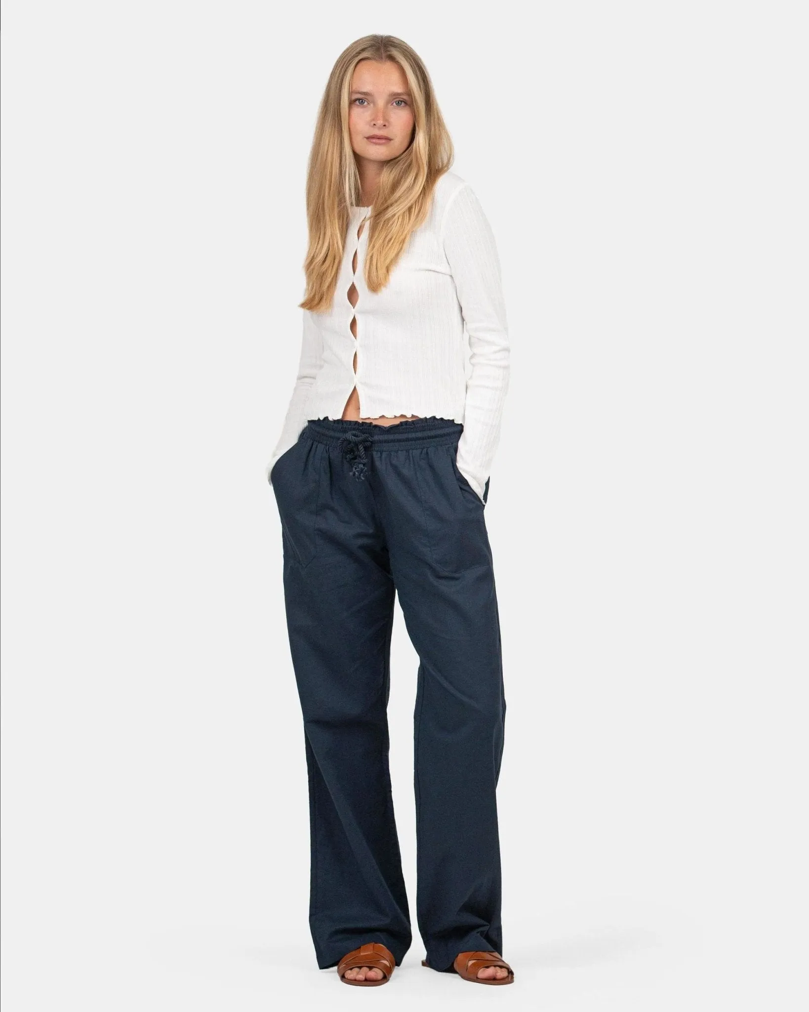 Linen Pants Low-Waisted Navy