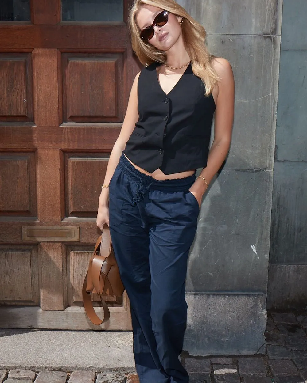Linen Pants Low-Waisted Navy