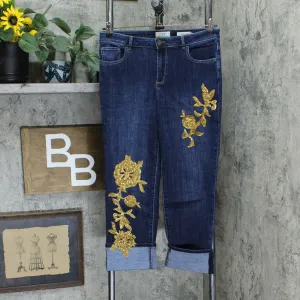 LOGO by Lori Goldstein Women's Crop Jeans With Sequin Detail Dark Twilight 10