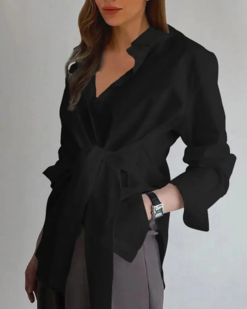 Long Sleeve Bandage Clothes Elegant Lady Tops