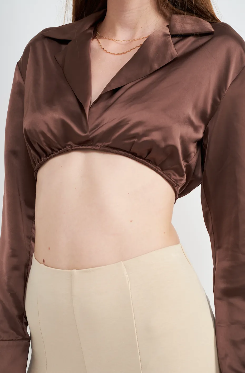 Long Sleeve Collared Crop Top