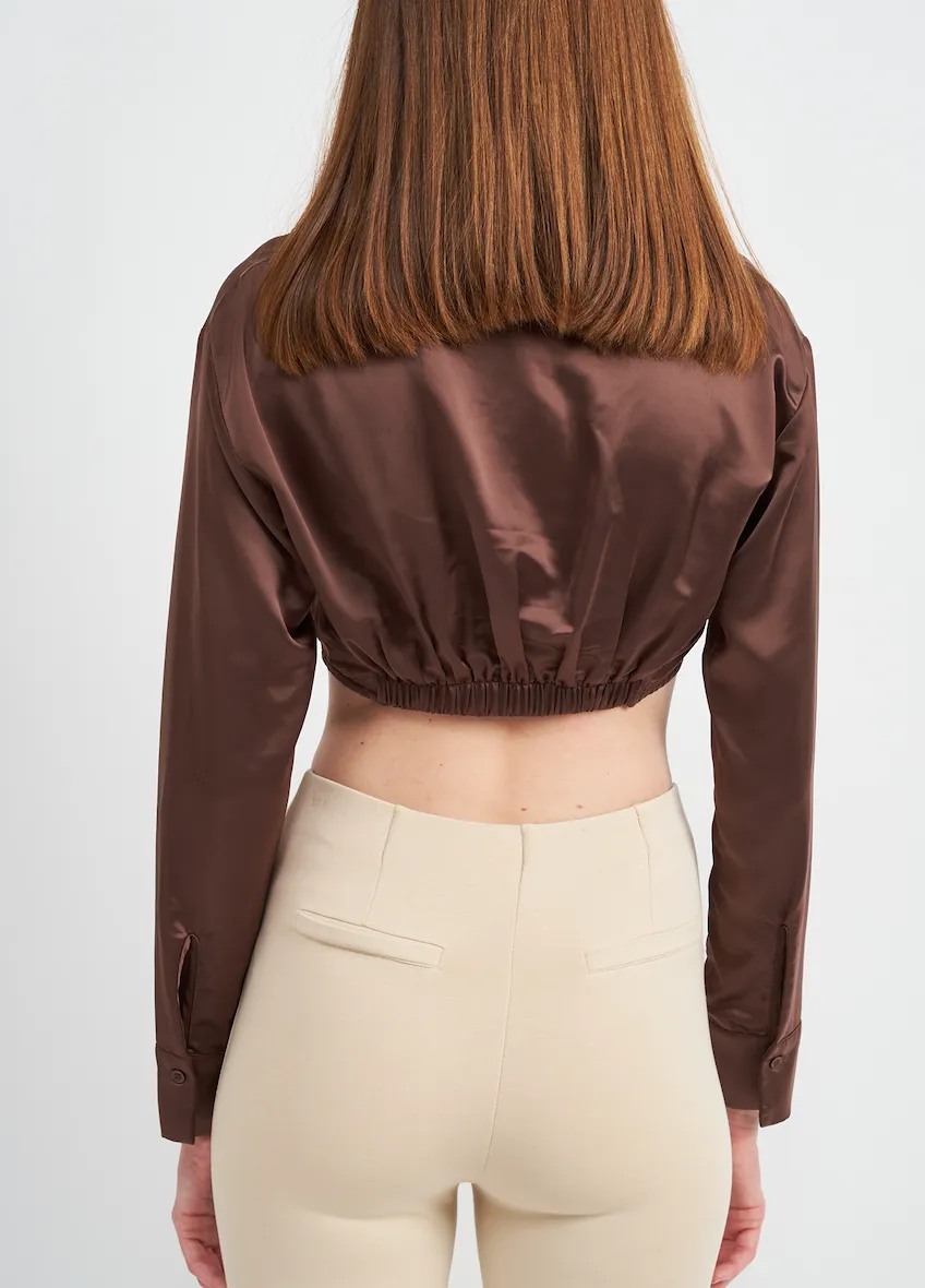 Long Sleeve Collared Crop Top
