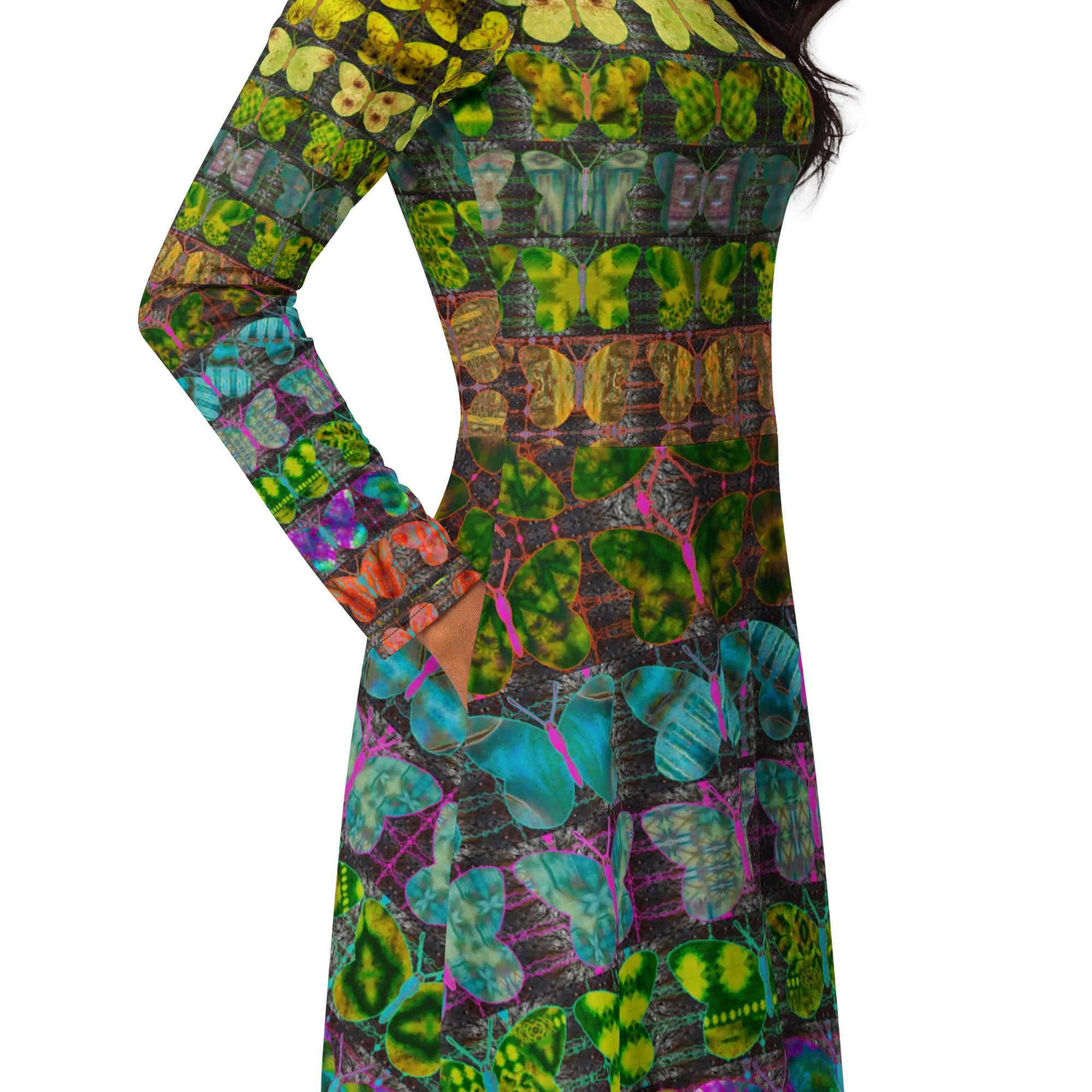 Long Sleeve Midi Dress (Her/Muliebris)(Butterfly Glade Tree Link Pride Stripes) RJSTHS2022 RJS