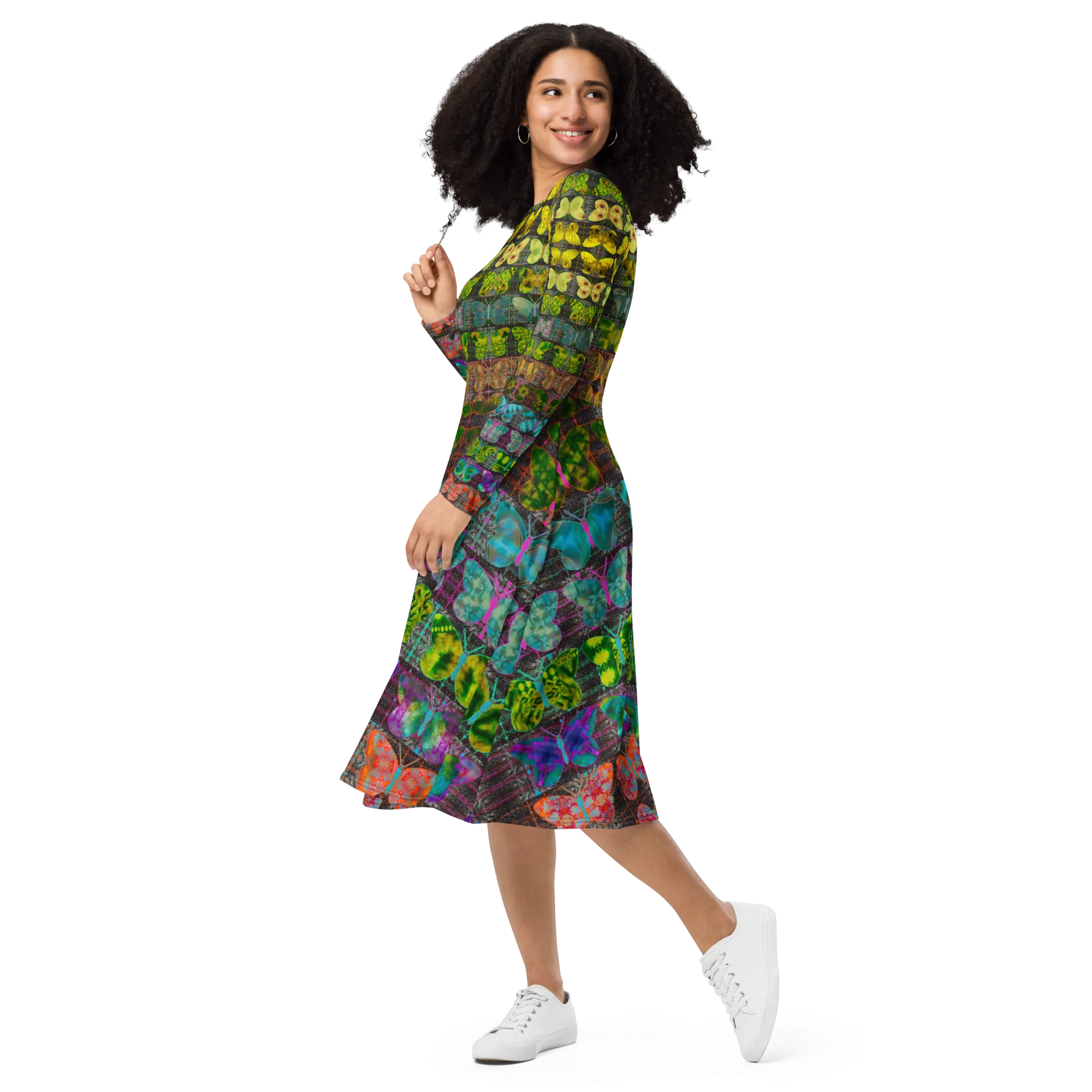 Long Sleeve Midi Dress (Her/Muliebris)(Butterfly Glade Tree Link Pride Stripes) RJSTHS2022 RJS
