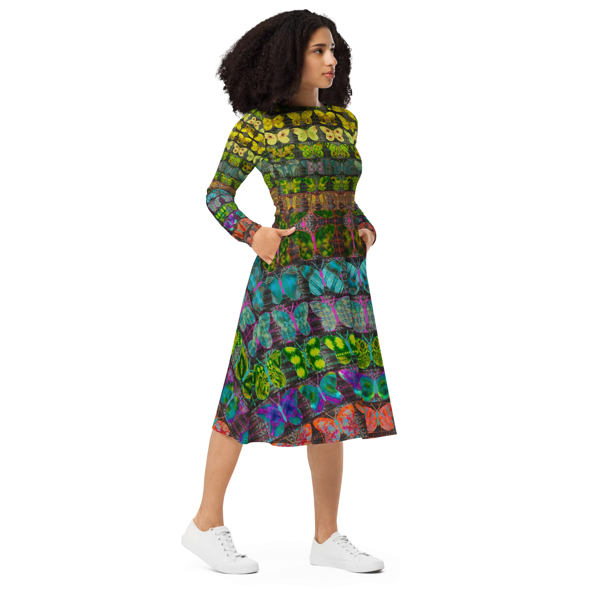 Long Sleeve Midi Dress (Her/Muliebris)(Butterfly Glade Tree Link Pride Stripes) RJSTHS2022 RJS
