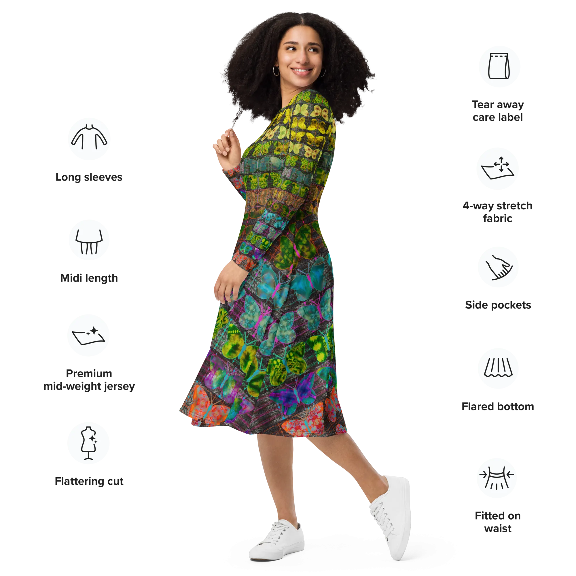 Long Sleeve Midi Dress (Her/Muliebris)(Butterfly Glade Tree Link Pride Stripes) RJSTHS2022 RJS