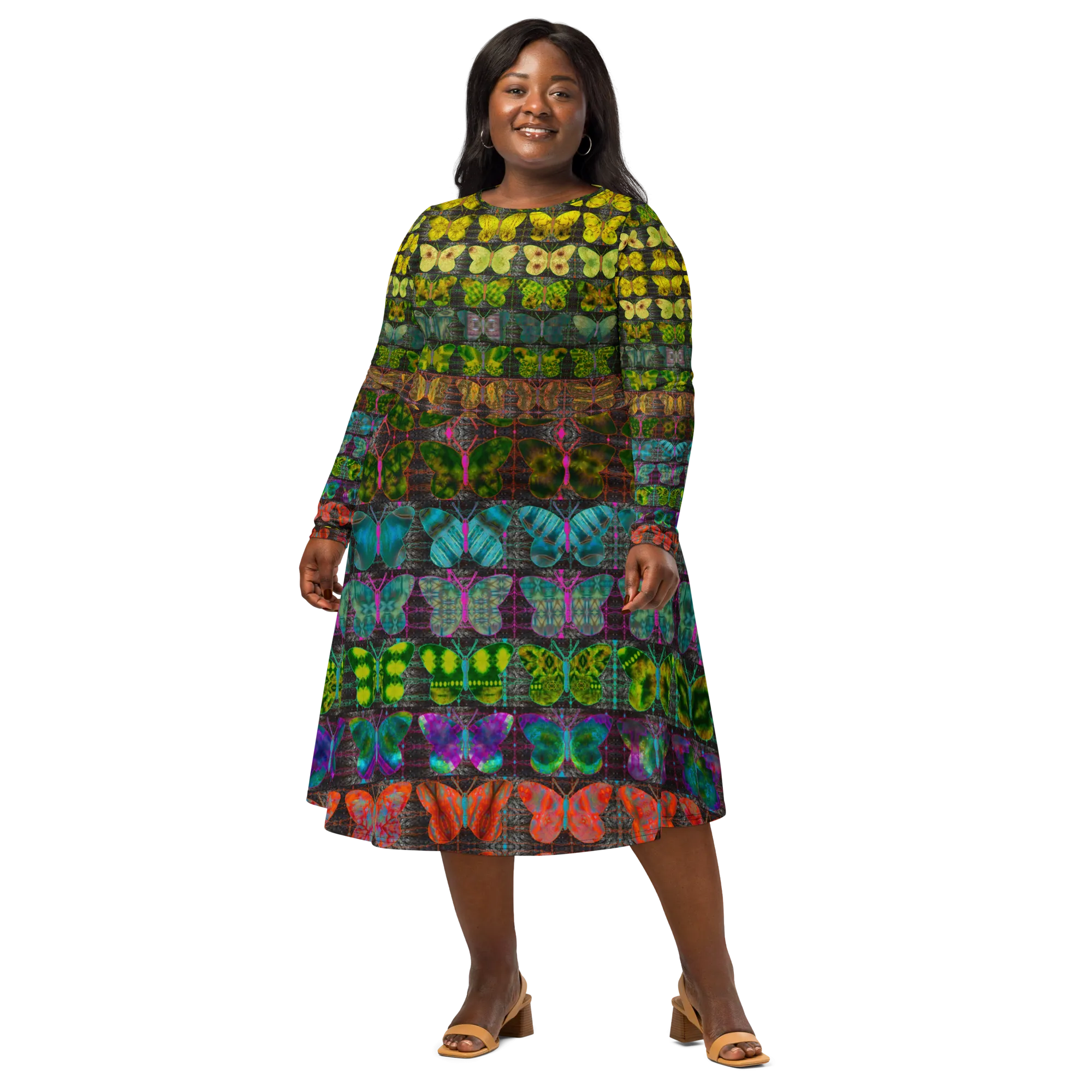 Long Sleeve Midi Dress (Her/Muliebris)(Butterfly Glade Tree Link Pride Stripes) RJSTHS2022 RJS