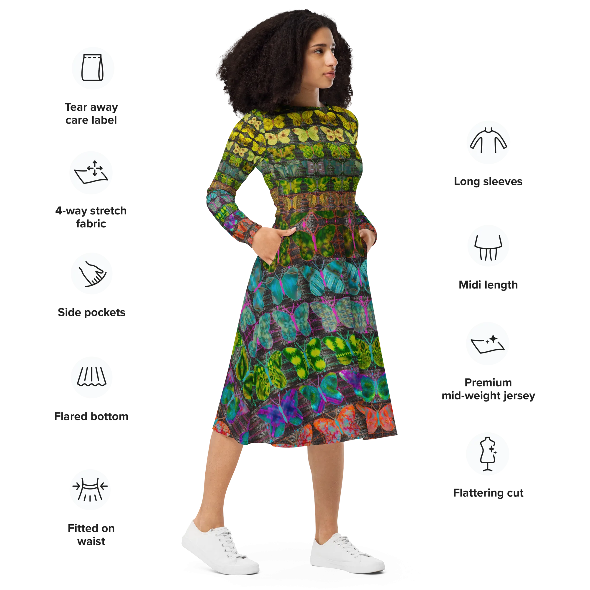 Long Sleeve Midi Dress (Her/Muliebris)(Butterfly Glade Tree Link Pride Stripes) RJSTHS2022 RJS