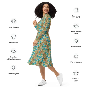 Long Sleeve Midi Dress (Her/Muliebris)(Rind#10 Ouroboros Butterfly Blue Logo) RJSTHS2022 RJS