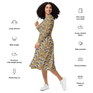 Long Sleeve Midi Dress (Her/Muliebris)(Rind#4 Ouroboros Butterfly Purple Logo) RJSTHS2022 RJS