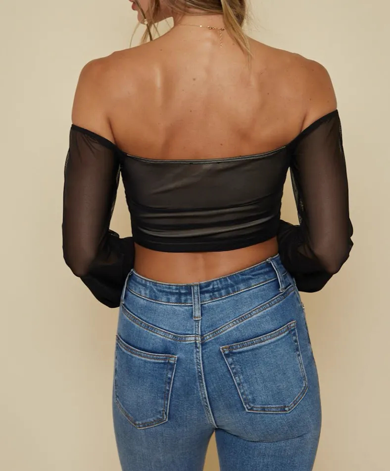 Long Sleeve Off the Shoulder Handkerchief Crop Top