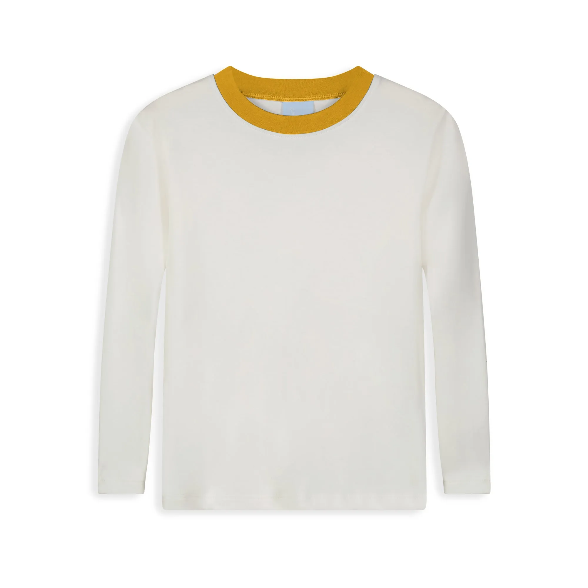 Long Sleeve Pima Ringer Tee -- Ivory w/ Mustard