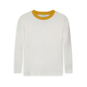 Long Sleeve Pima Ringer Tee -- Ivory w/ Mustard