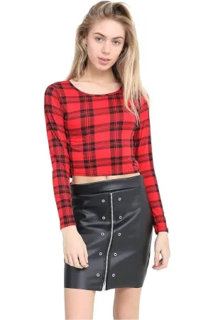 Long Sleeve Printed Crop Tops - Red, Blue, Green Patterns