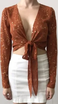 Long Sleeve Star Tie Crop Top