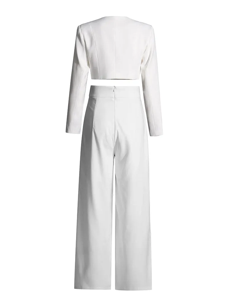 Long Sleeve White Two Piece Set