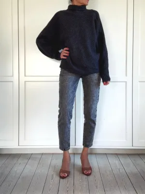 LOOSE HIGH NECK KNIT - DARK GREY