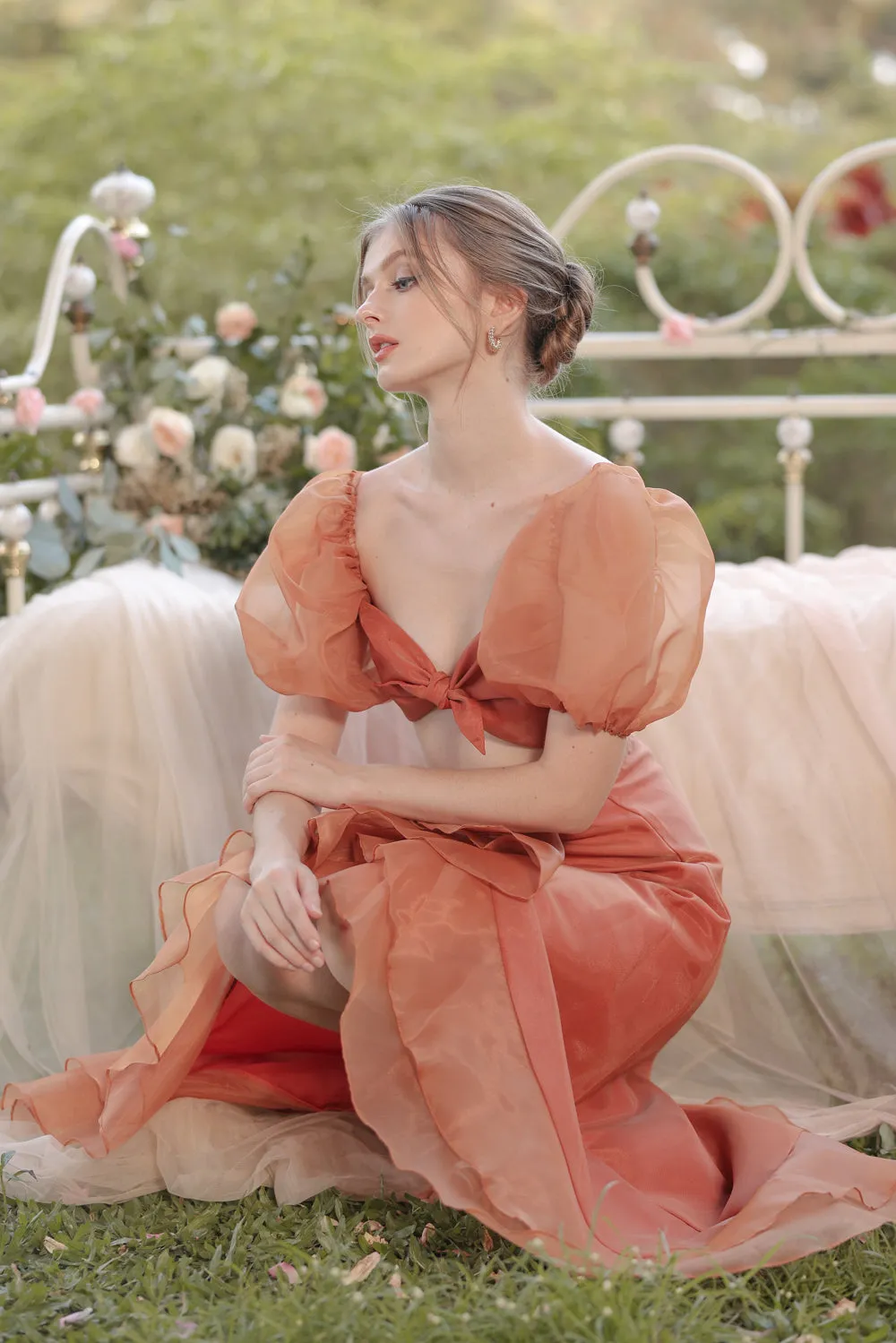 LUPE SET Crop Top with Wrap Ruffled Skirt (Rust Matte Organdy)