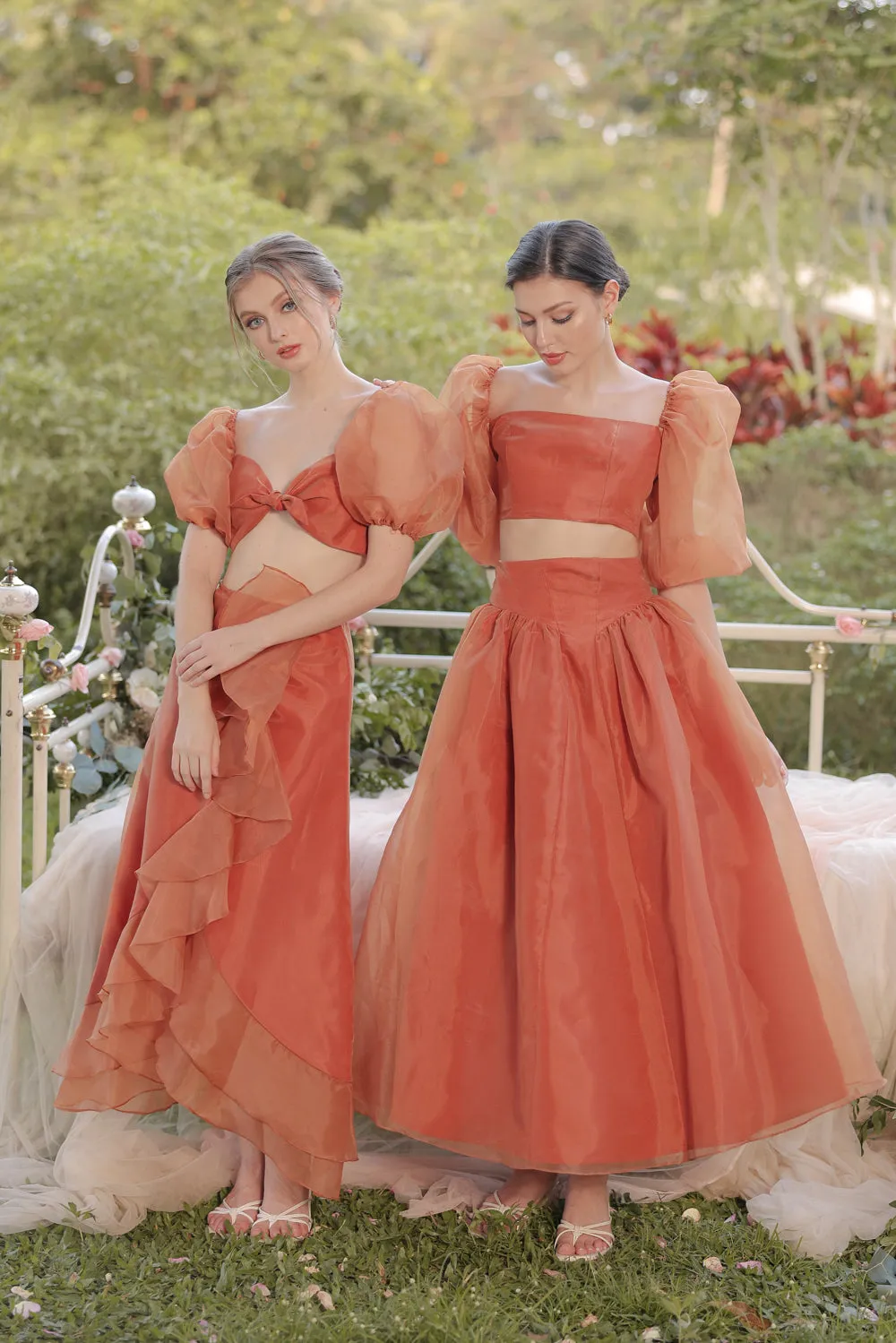 LUPE SET Crop Top with Wrap Ruffled Skirt (Rust Matte Organdy)