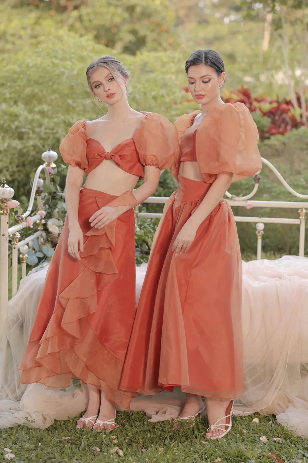 LUPE SET Crop Top with Wrap Ruffled Skirt (Rust Matte Organdy)