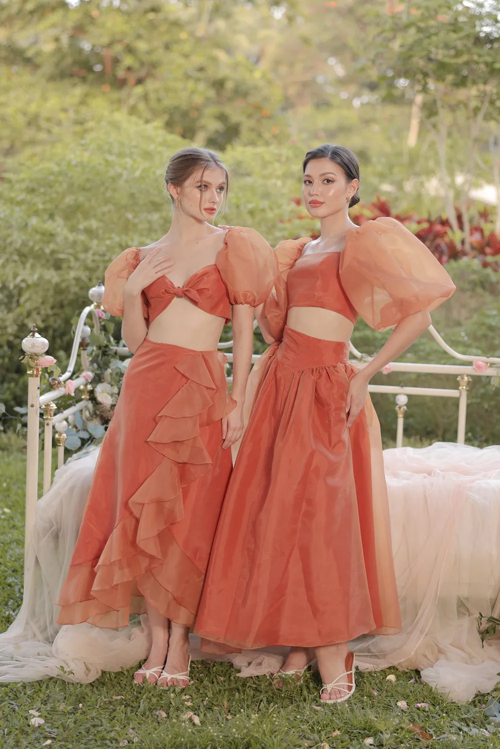 LUPE SET Crop Top with Wrap Ruffled Skirt (Rust Matte Organdy)