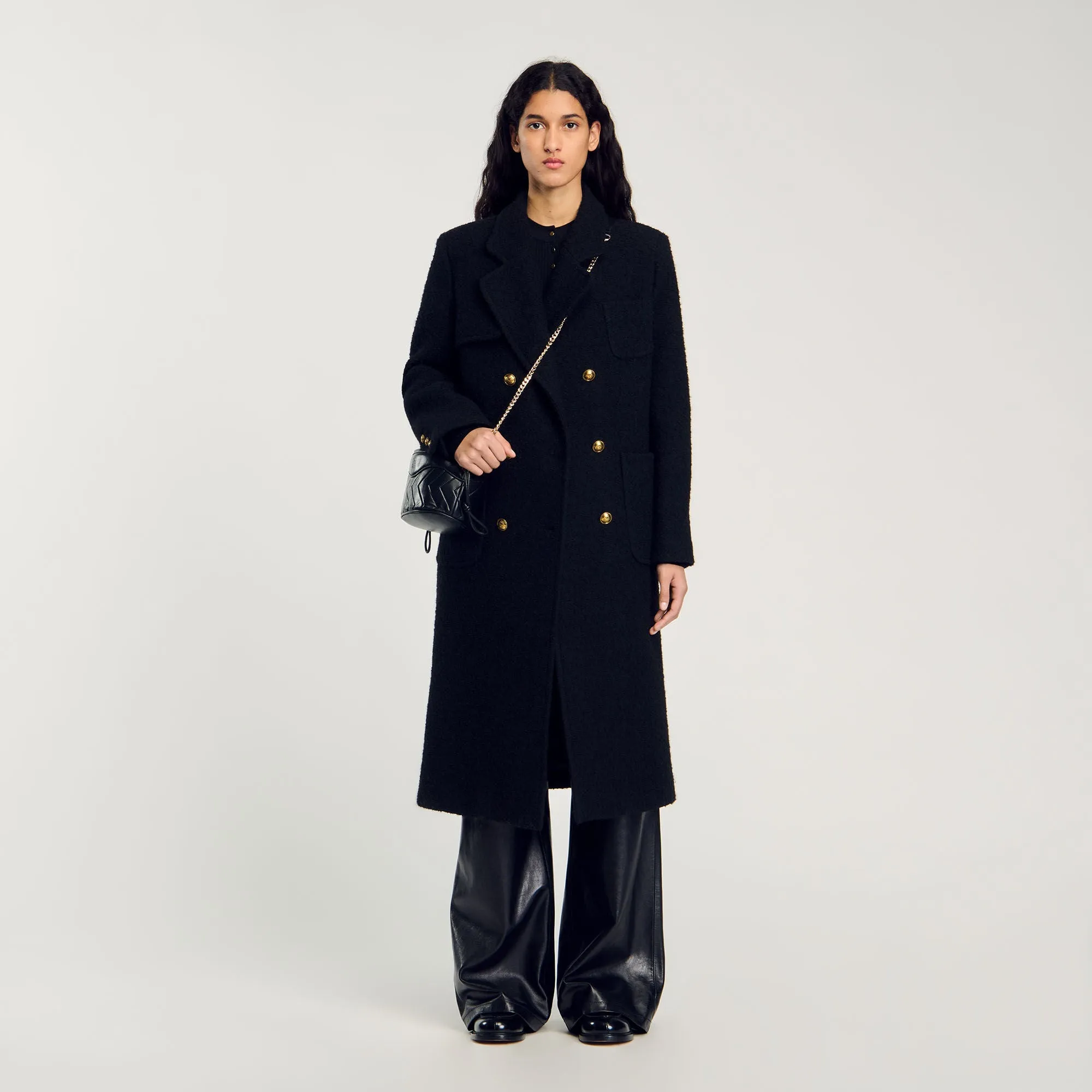 Maha Long Double-Breasted Coat Black