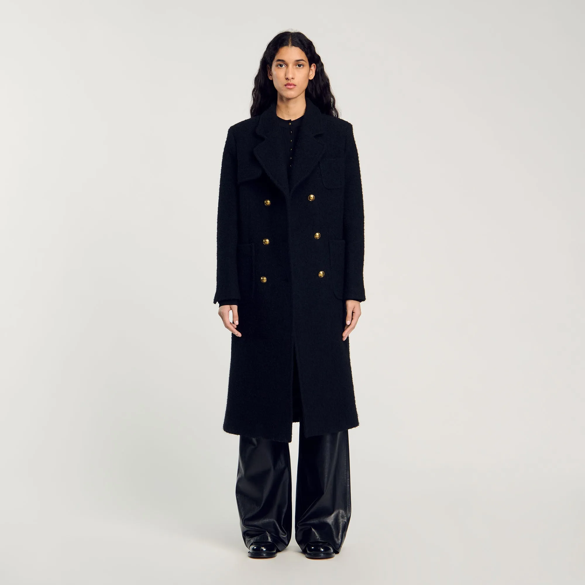 Maha Long Double-Breasted Coat Black