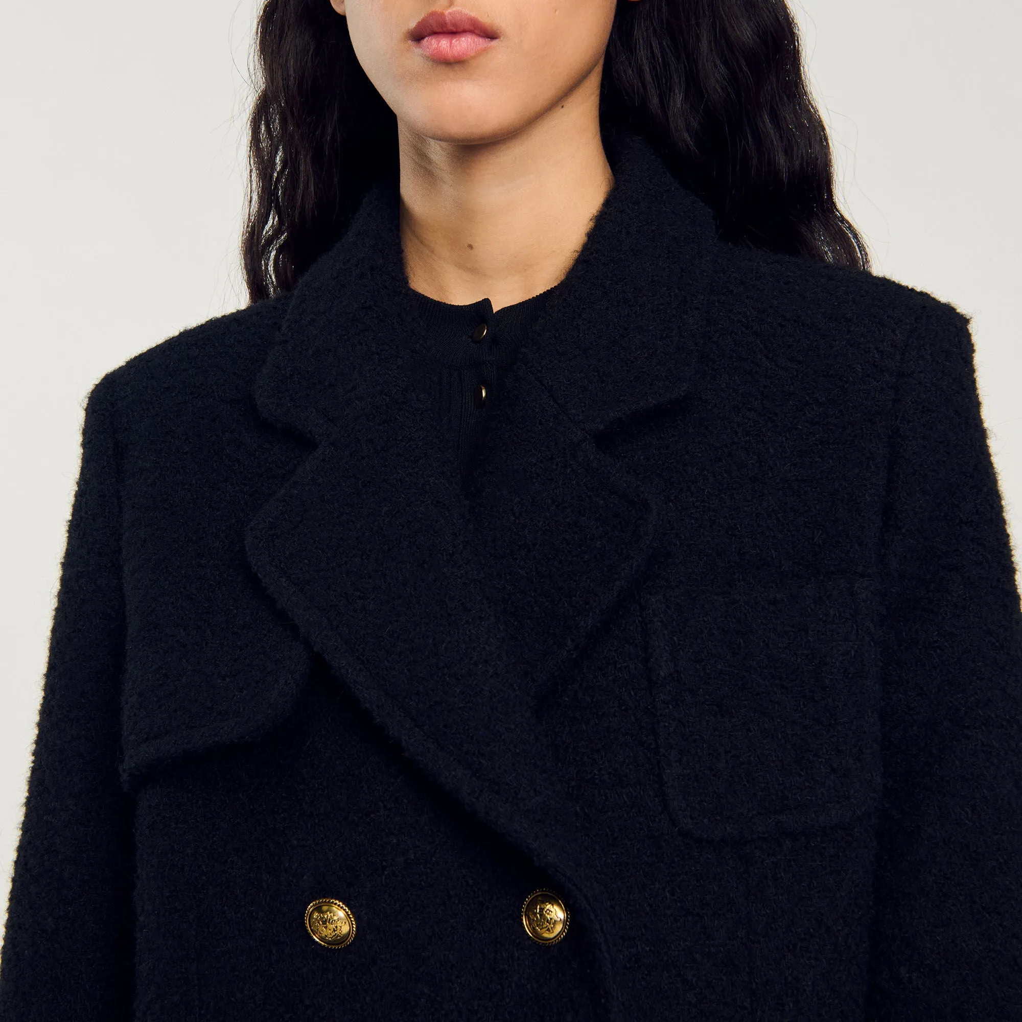 Maha Long Double-Breasted Coat Black