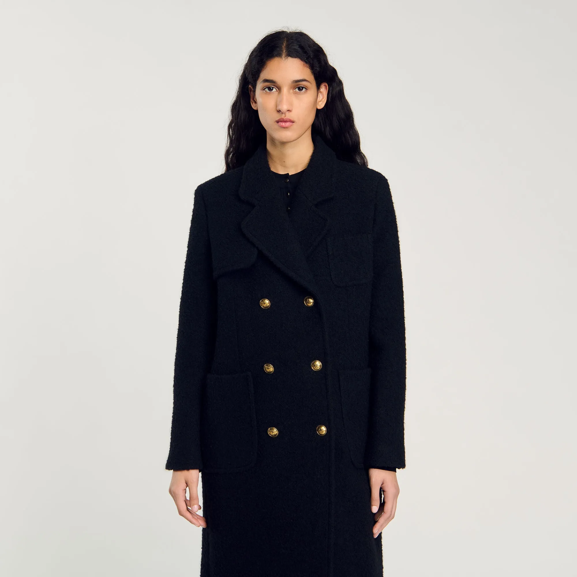 Maha Long Double-Breasted Coat Black