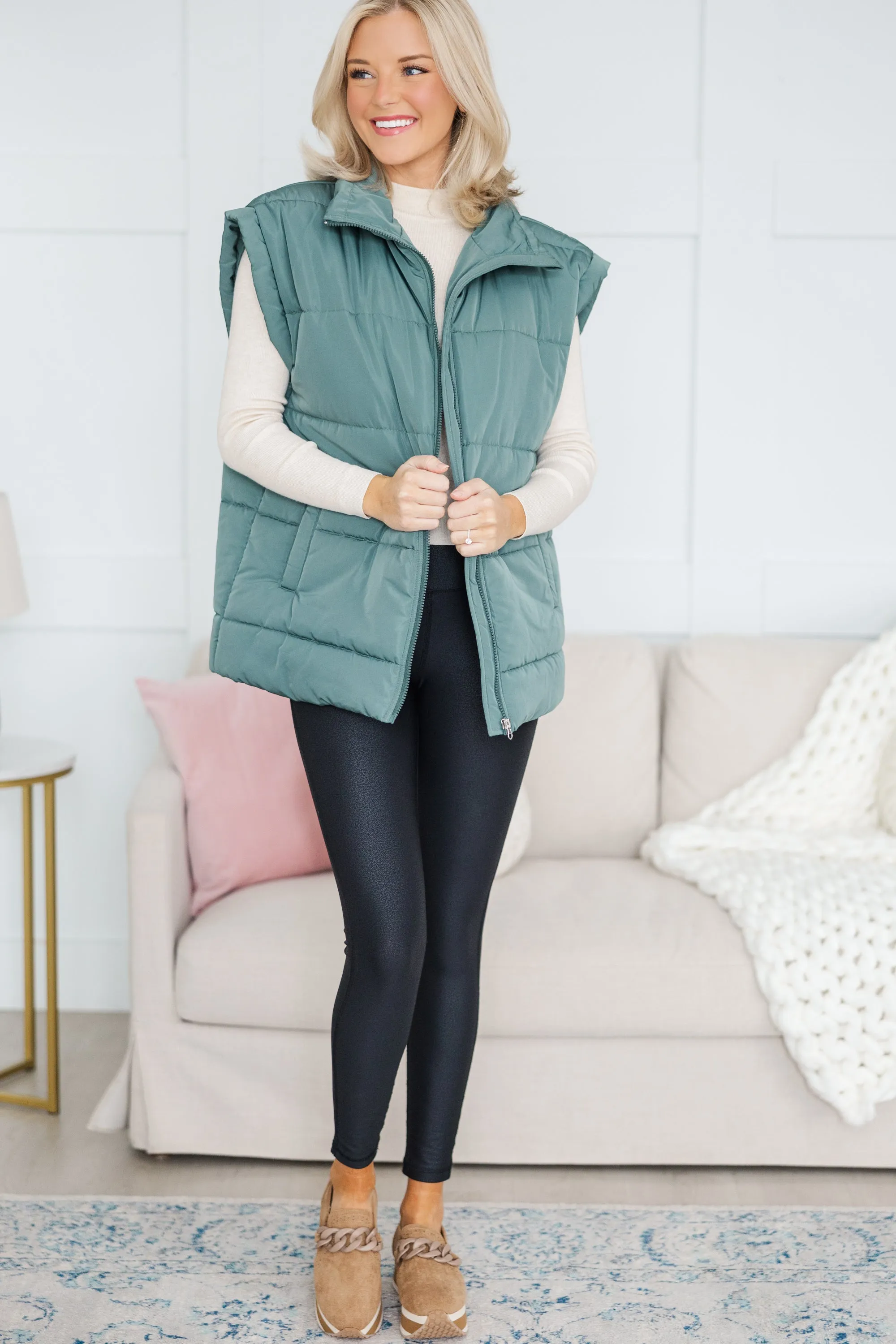 Make You Happy Army Green Quilted Vest