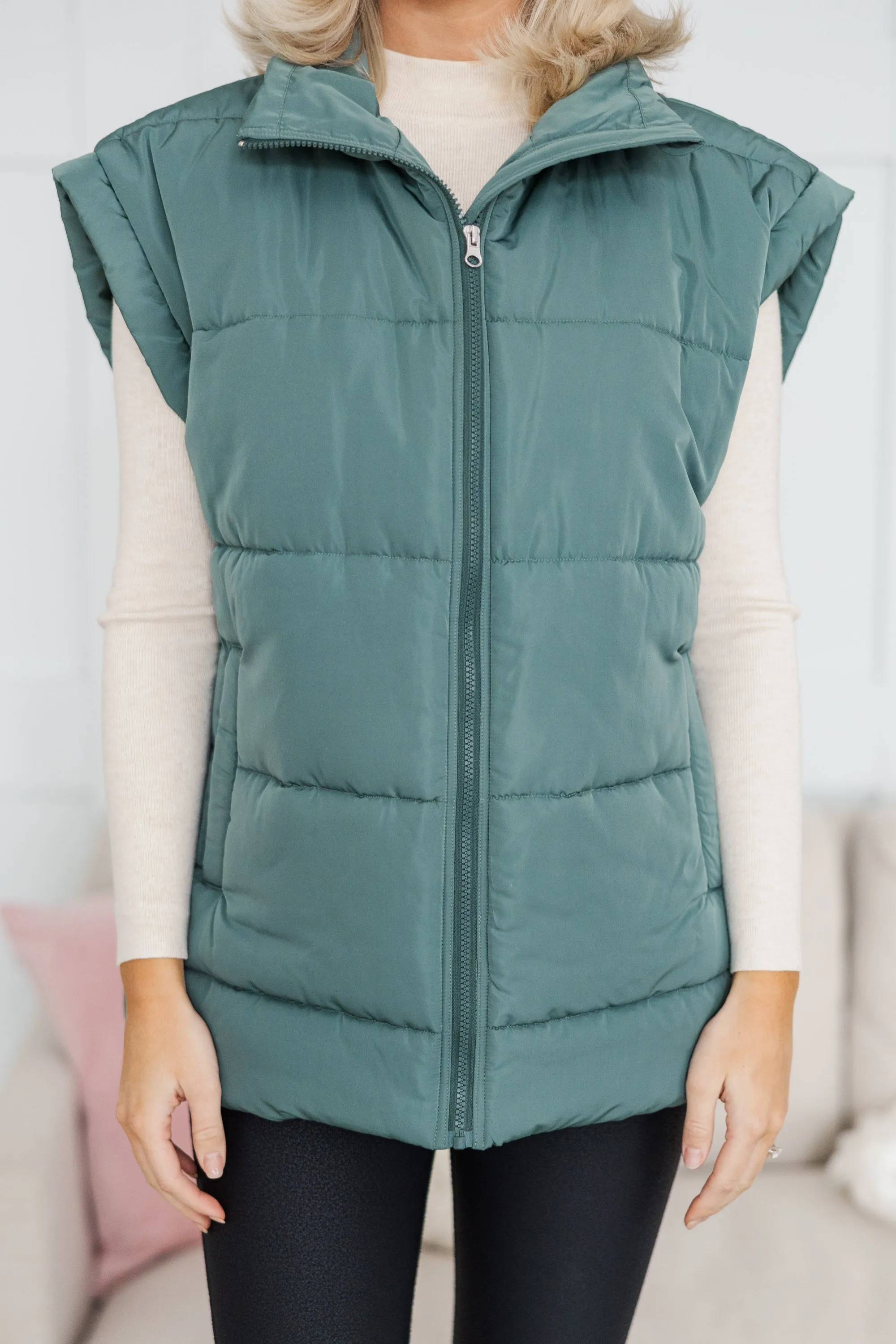 Make You Happy Army Green Quilted Vest