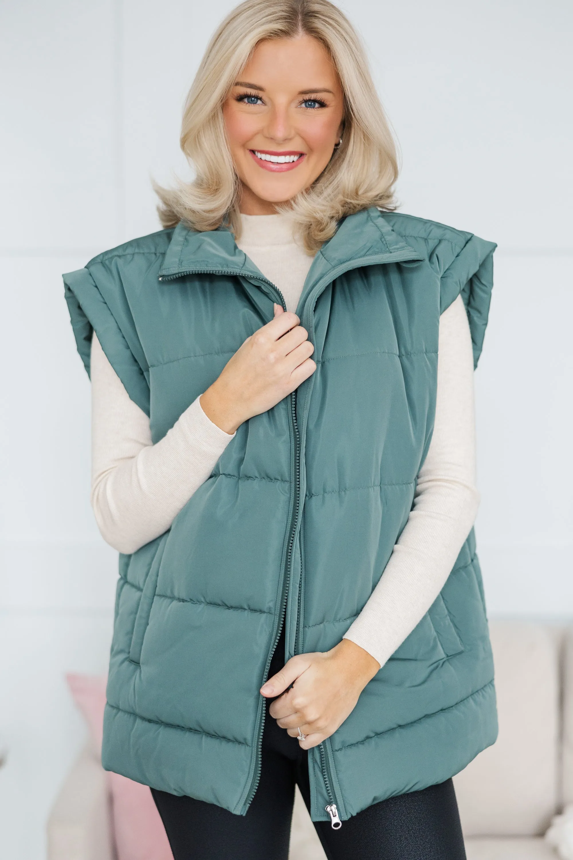 Make You Happy Army Green Quilted Vest