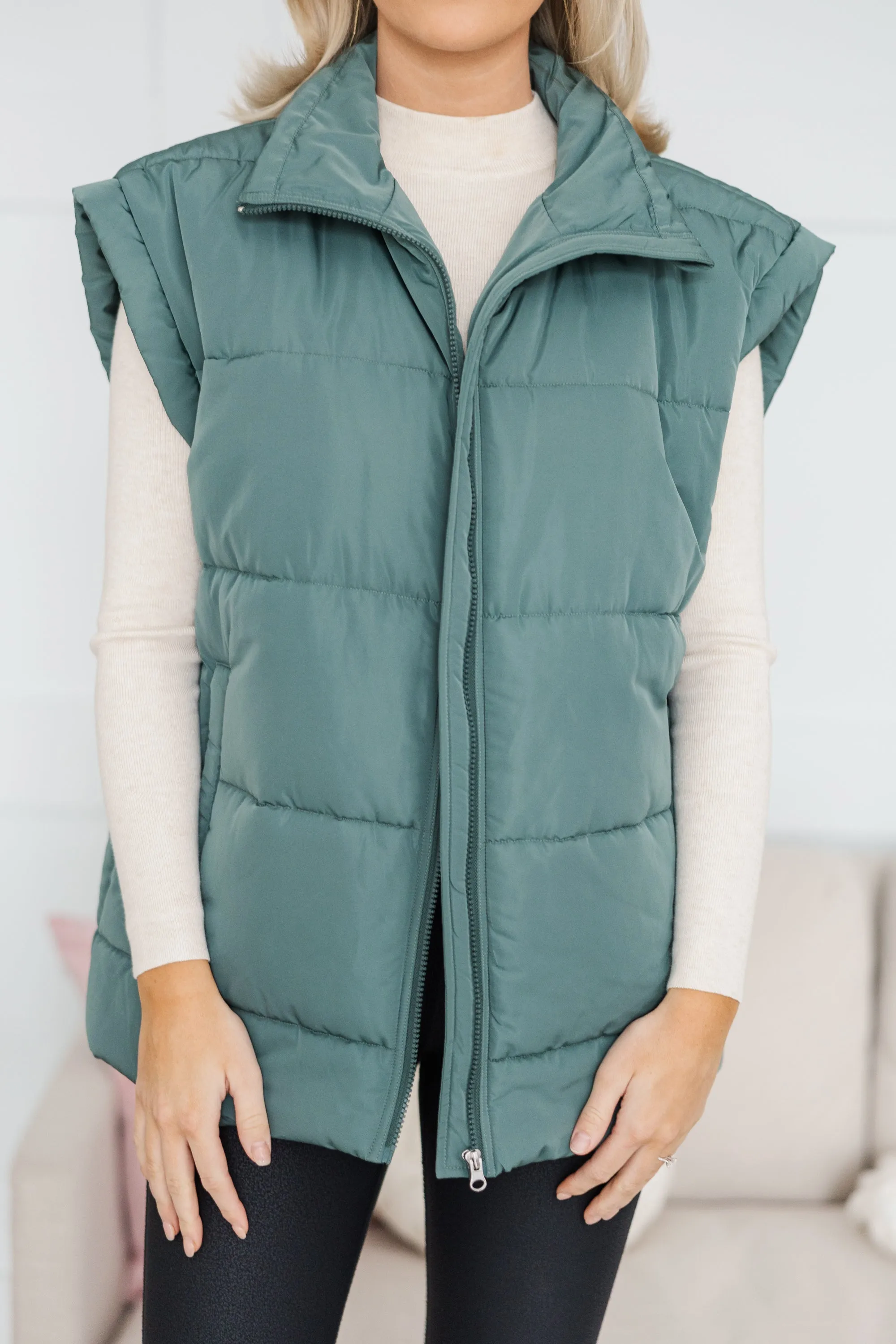 Make You Happy Army Green Quilted Vest