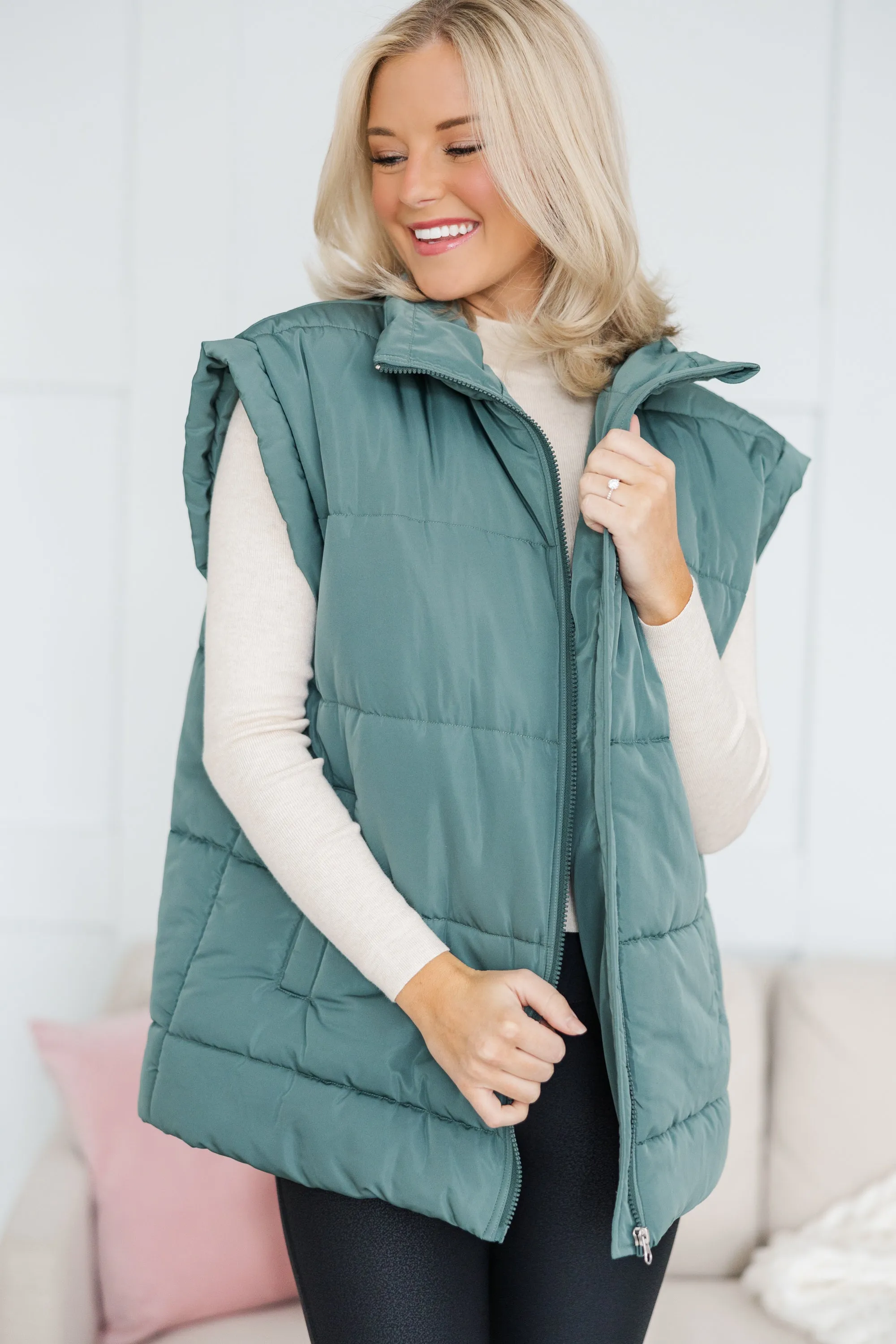 Make You Happy Army Green Quilted Vest